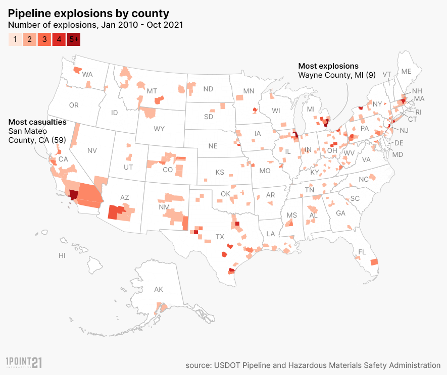 Pipeline Explosions by US County